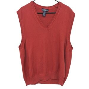 Preppy‎ V Neck Sweater Vest M Rust Cotton Academia Old Money Classic Lands' End